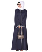 Pleasing front open abaya with beautiful checkered embroidery Blue