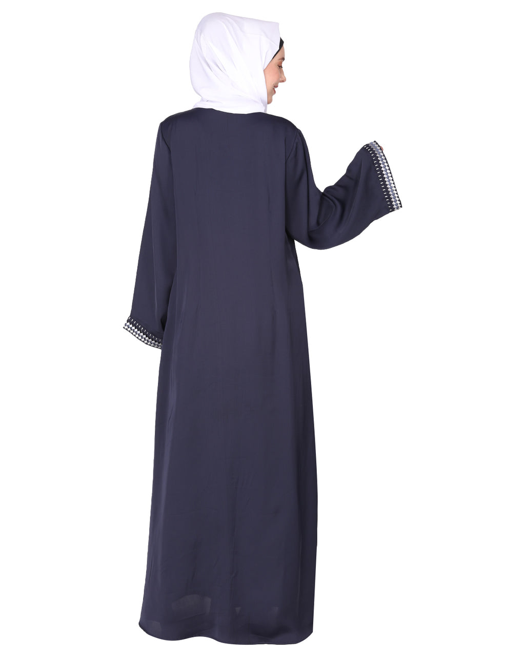 Pleasing front open abaya with beautiful checkered embroidery Blue