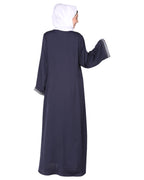 Pleasing front open abaya with beautiful checkered embroidery Blue