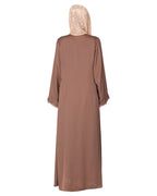 Pleasing front open abaya with beautiful checkered embroidery Brown