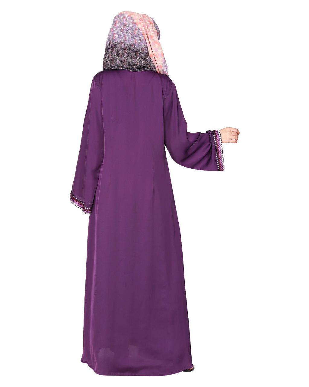 Pleasing front open abaya with beautiful checkered embroidery Purple