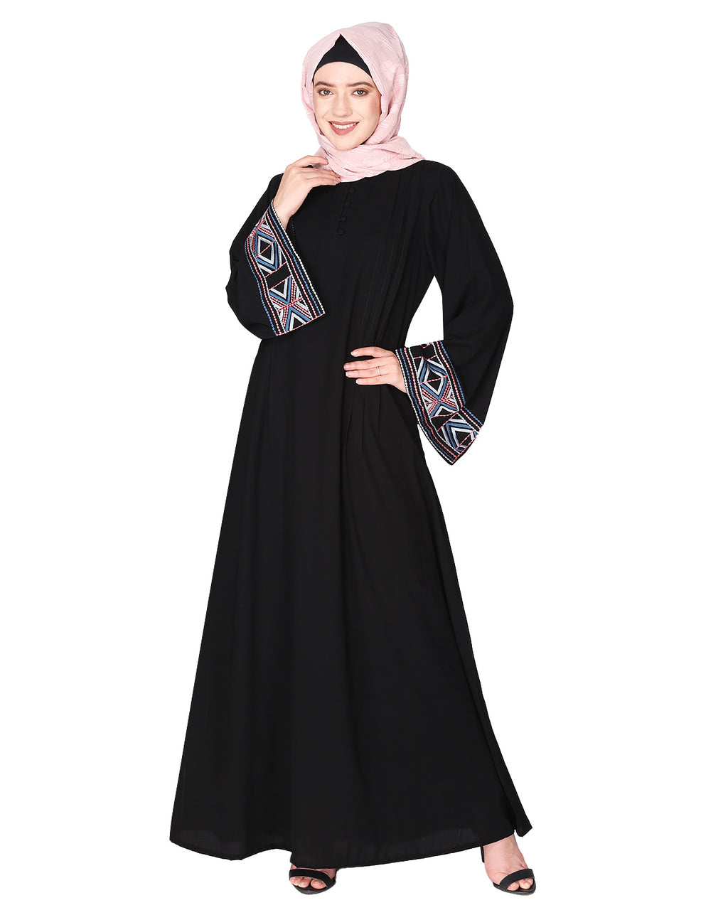 A pretty smooth flowing Bohemian Bell Sleeves abaya Black