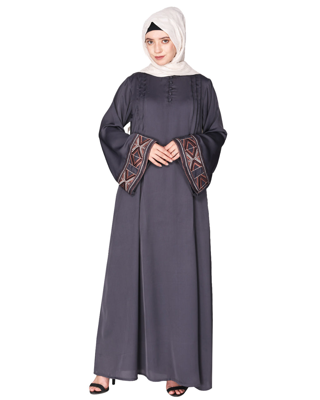 A pretty smooth flowing Bohemian Bell Sleeves abaya Grey