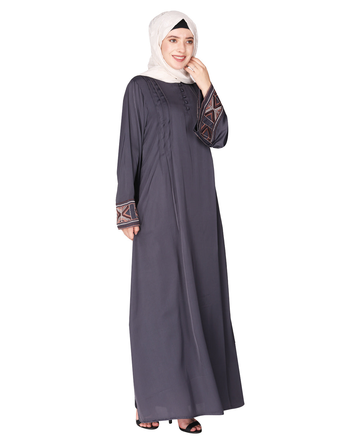 A pretty smooth flowing Bohemian Bell Sleeves abaya Grey