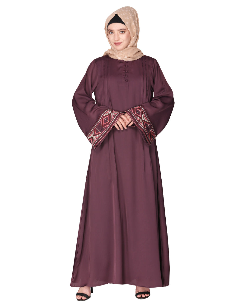A pretty smooth flowing Bohemian Bell Sleeves abaya Purple