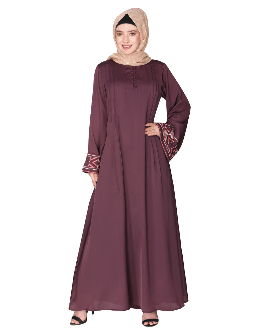 A pretty smooth flowing Bohemian Bell Sleeves abaya Purple