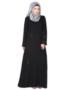 Rich hand embroidered front open abaya with itricate motif of glittering beads Black