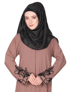 Rich hand embroidered front open abaya with itricate motif of glittering beads Brown
