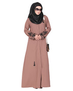Rich hand embroidered front open abaya with itricate motif of glittering beads Brown