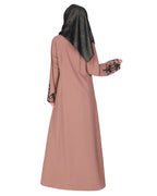 Rich hand embroidered front open abaya with itricate motif of glittering beads Brown