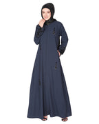 Rich hand embroidered front open abaya with itricate motif of glittering beads Dark Grey