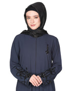 Rich hand embroidered front open abaya with itricate motif of glittering beads Dark Grey