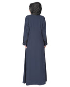 Rich hand embroidered front open abaya with itricate motif of glittering beads Dark Grey
