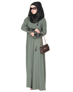 Rich hand embroidered front open abaya with itricate motif of glittering beads Dead Mint