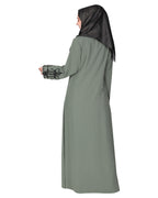 Rich hand embroidered front open abaya with itricate motif of glittering beads Dead Mint