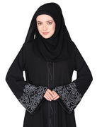Premium handembroidered front open abaya with gleaming dual seed beads Black