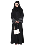 Premium handembroidered front open abaya with gleaming dual seed beads Black