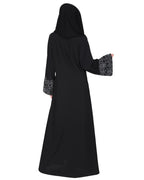 Premium handembroidered front open abaya with gleaming dual seed beads Black