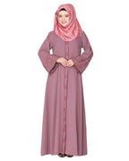 Premium handembroidered front open abaya with gleaming dual seed beads Onion Pink