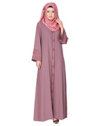 Premium handembroidered front open abaya with gleaming dual seed beads Onion Pink