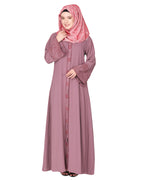 Premium handembroidered front open abaya with gleaming dual seed beads Onion Pink