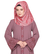 Premium handembroidered front open abaya with gleaming dual seed beads Onion Pink