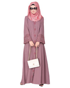 Premium handembroidered front open abaya with gleaming dual seed beads Onion Pink