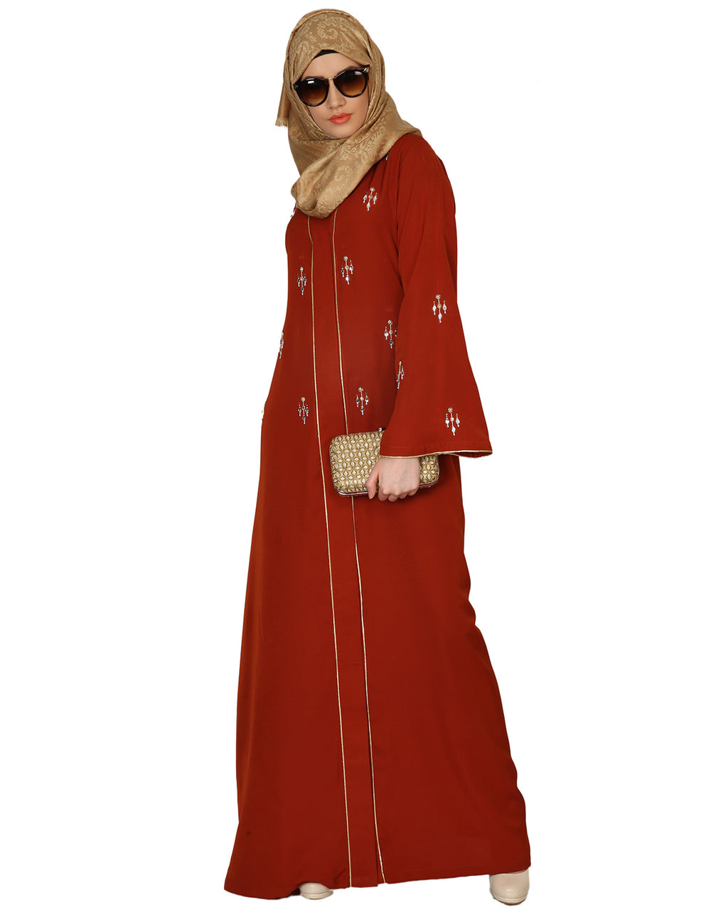 Crystal Embellished Abaya Wine