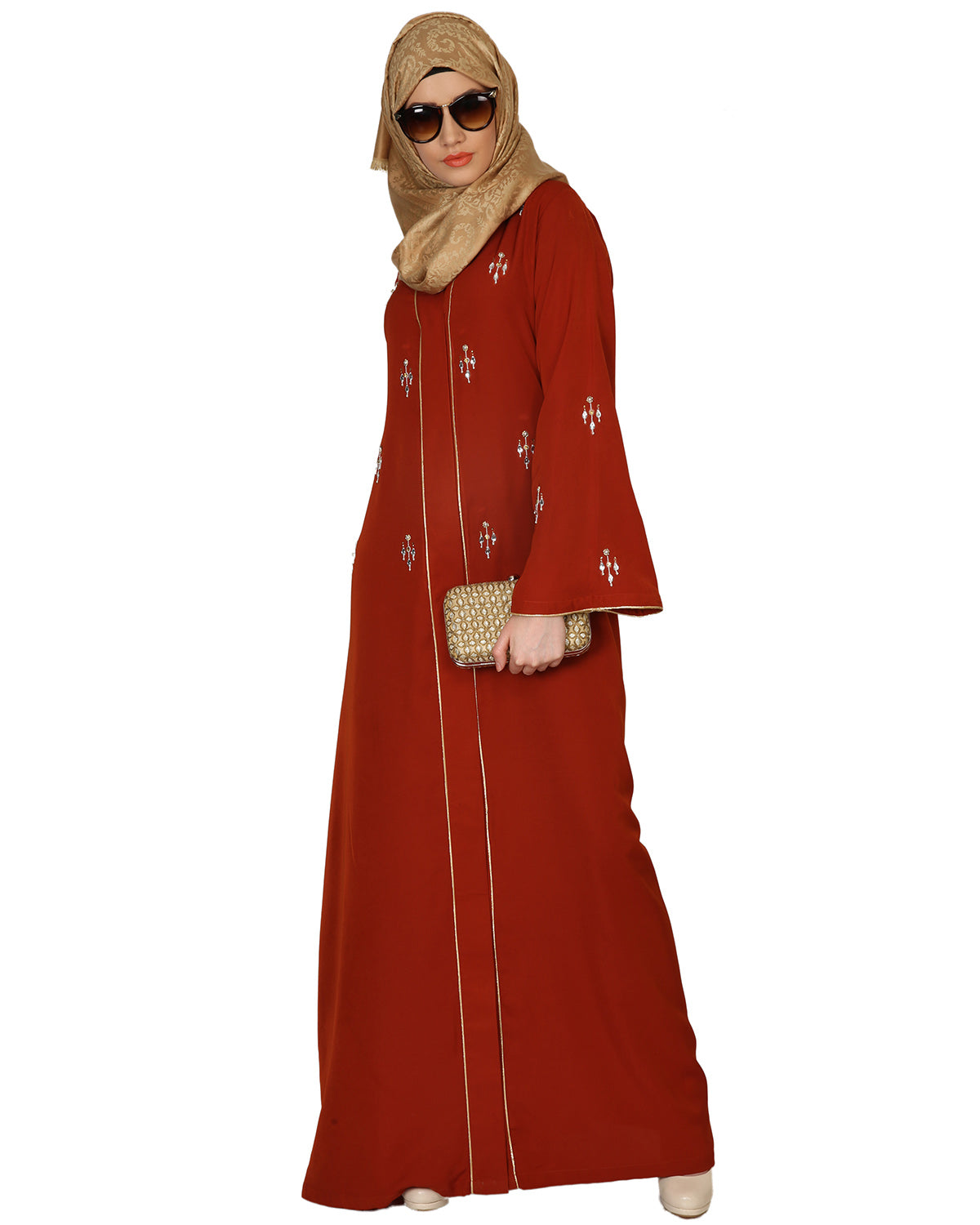 Crystal Embellished Abaya Wine