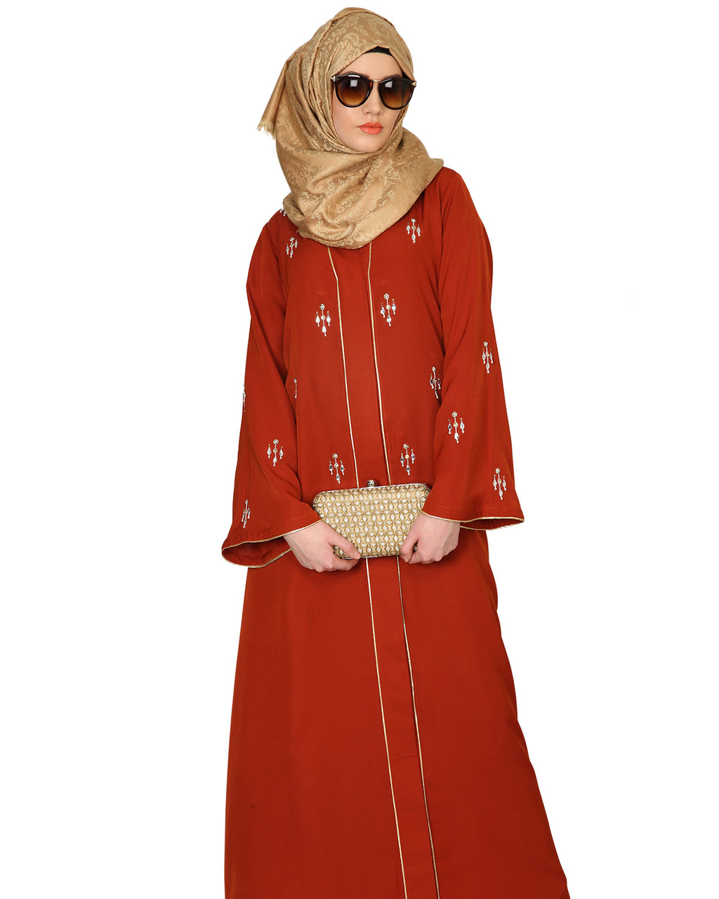 Crystal Embellished Abaya Wine
