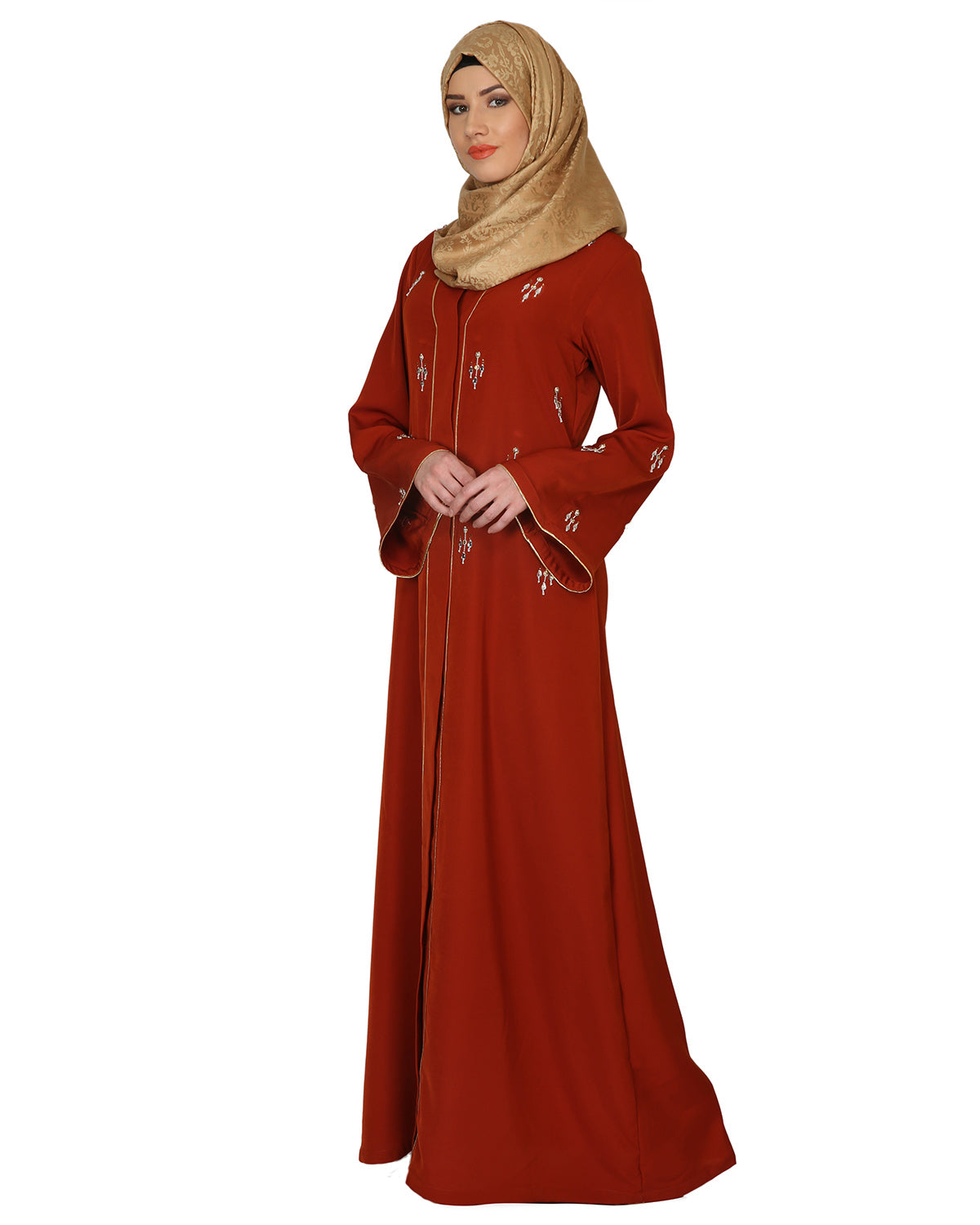 Crystal Embellished Abaya Wine