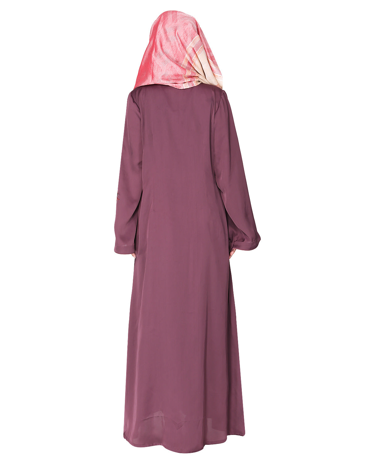 Opulent hand embroidered front open abaya with a unique twisted motif of sparkling sequins Purple