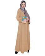 Golden Lace Embellished Abaya Beige