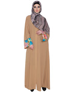 Golden Lace Embellished Abaya Beige