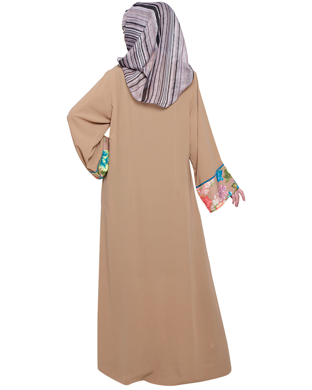 Golden Lace Embellished Abaya Beige