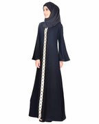 Golden Lace Embellished Abaya Black
