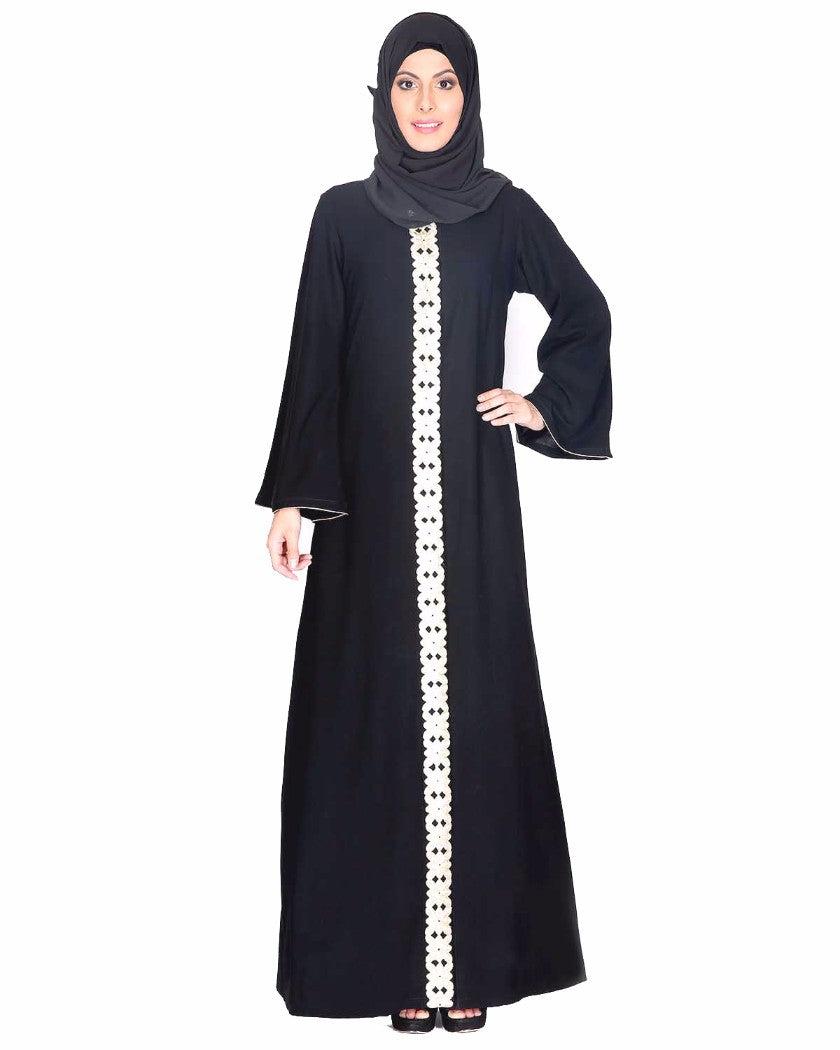 Golden Lace Embellished Abaya Black