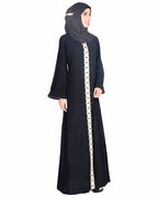 Golden Lace Embellished Abaya Black