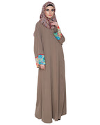 Golden Lace Embellished Abaya Brown