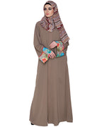 Golden Lace Embellished Abaya Brown