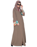Golden Lace Embellished Abaya Brown