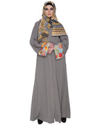 Golden Lace Embellished Abaya Grey
