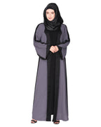 Smart casual shrug styl abaya with distinct reverse sleeves & collar. Dark Grey