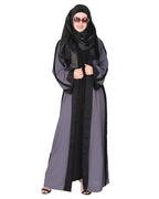 Smart casual shrug styl abaya with distinct reverse sleeves & collar. Dark Grey
