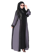 Smart casual shrug styl abaya with distinct reverse sleeves & collar. Dark Grey