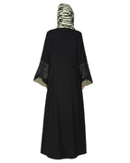 Contemporary jacket type front open abaya with stylish laced sleeves Green & Black