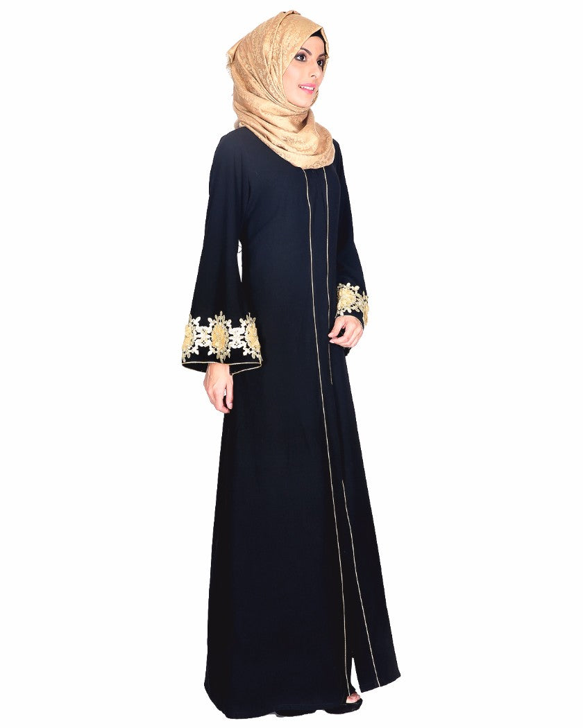 Black Abaya With Embellished Bell Sleeve Black