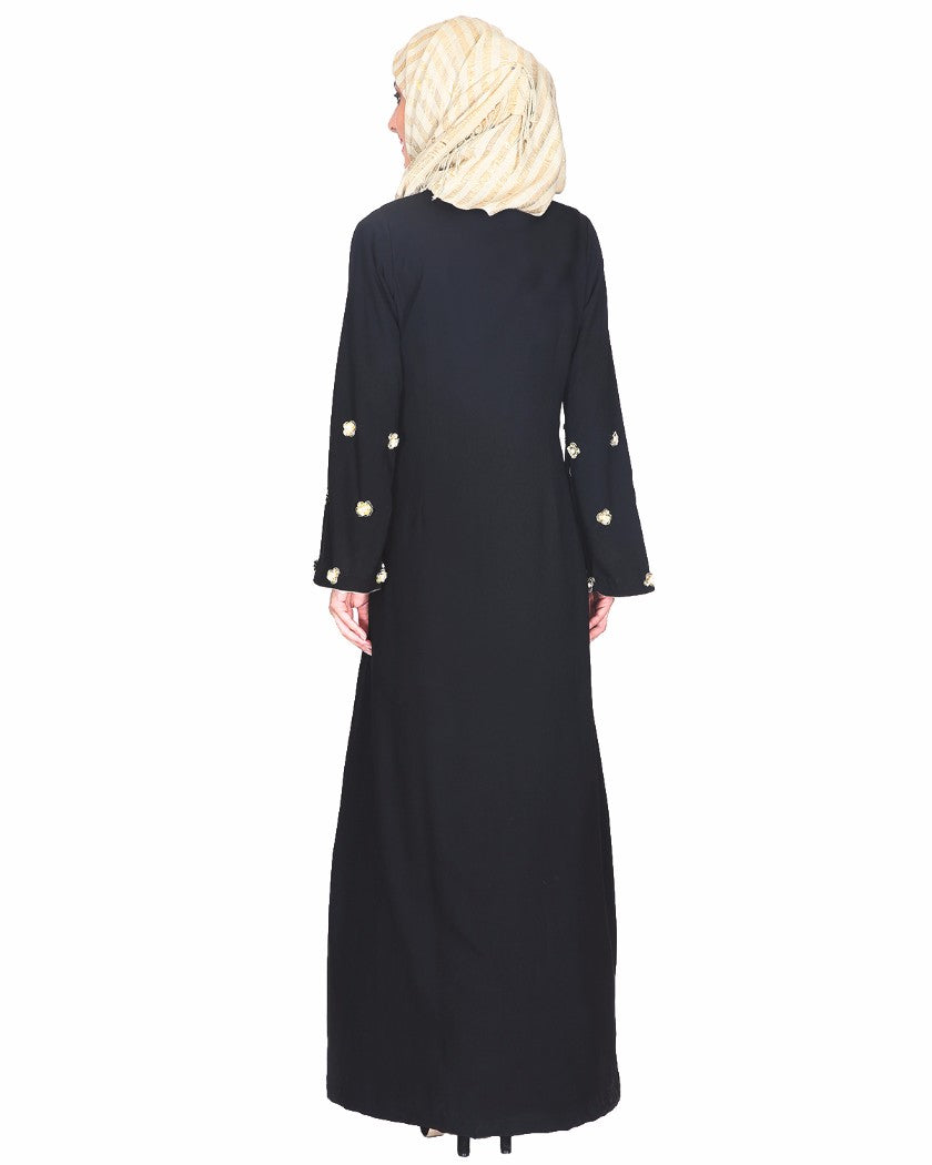 Black Abaya With Delicate Embroidered Bell Sleeve