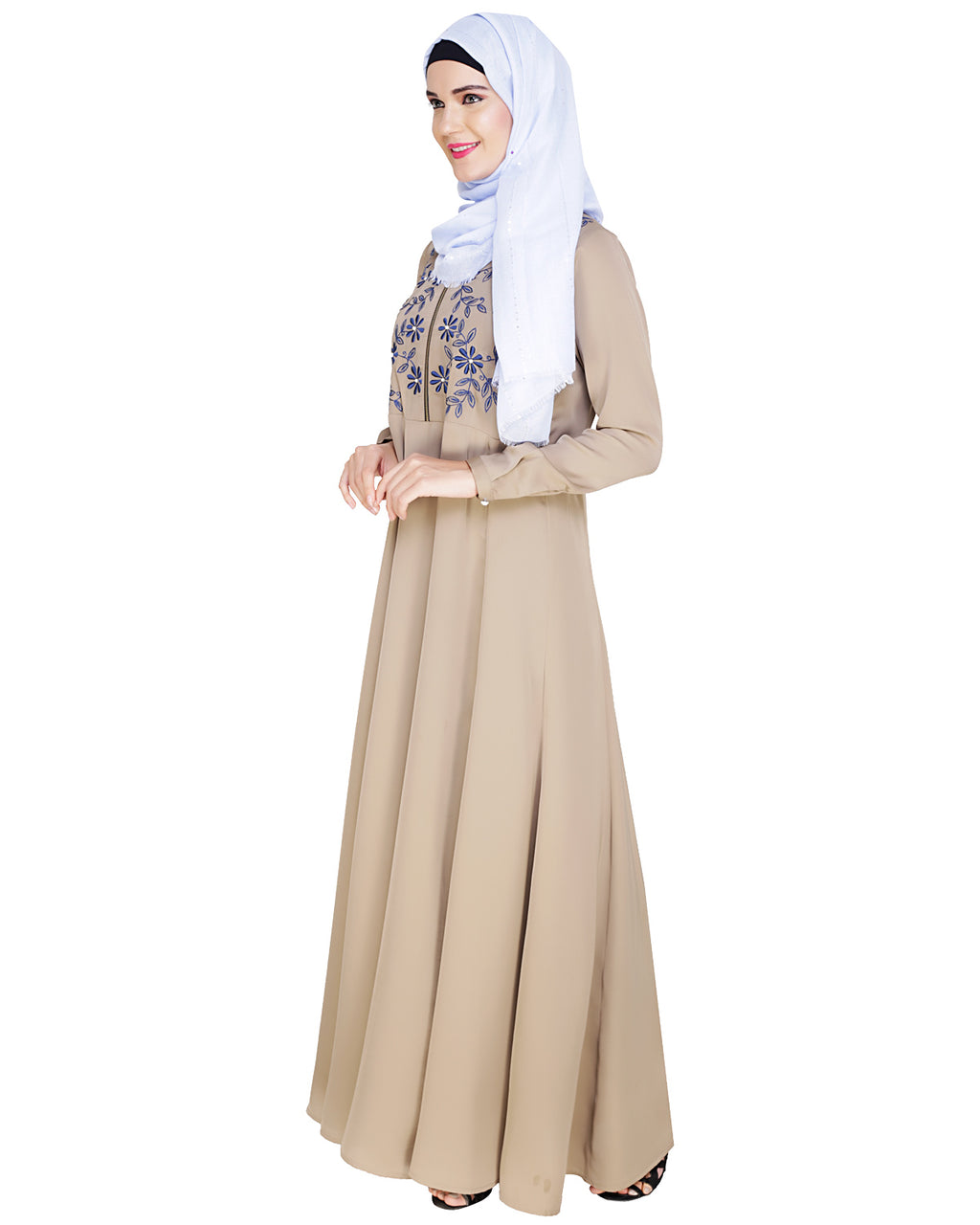 Beautiful Embroidered Abaya Yoke Beige