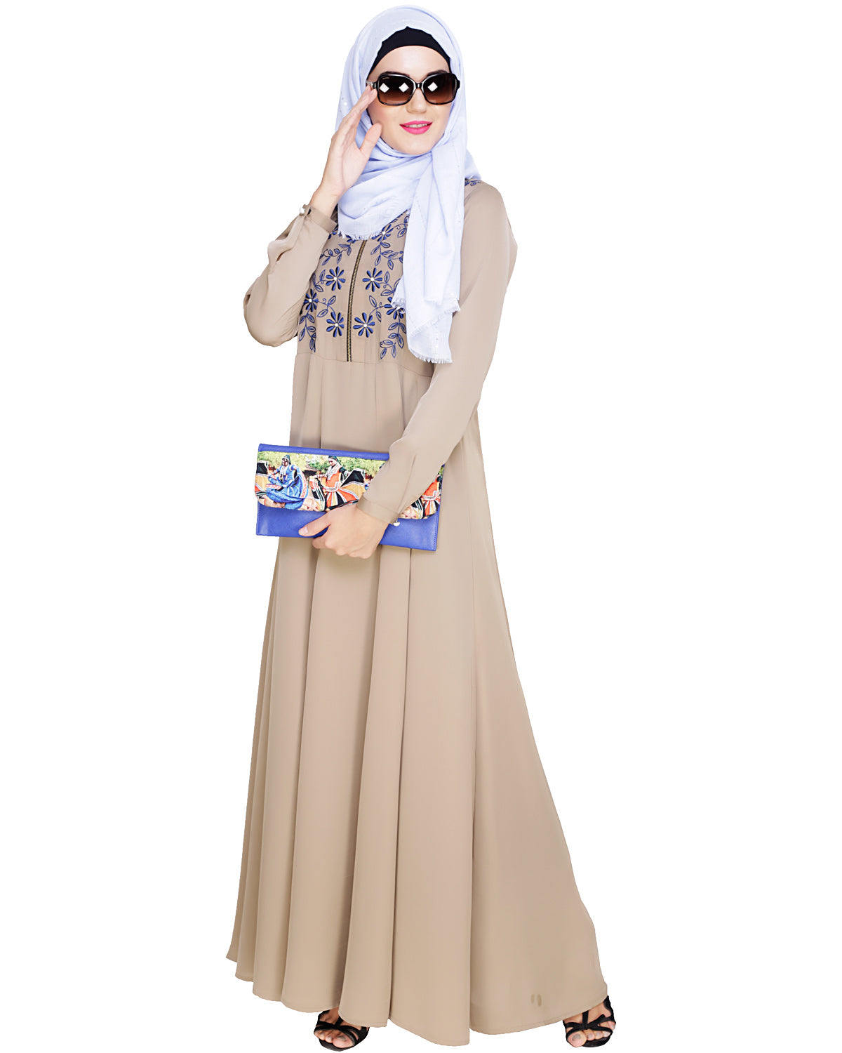 Beautiful Embroidered Abaya Yoke Beige